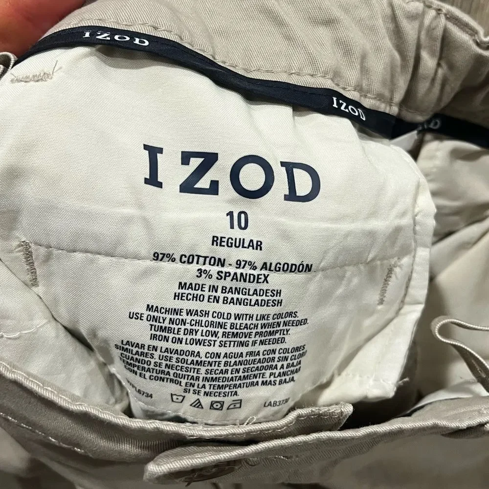 Izod Pants Straight Leg Flat Front Mid Rise Cotton Stretch Chino Khaki Size 10